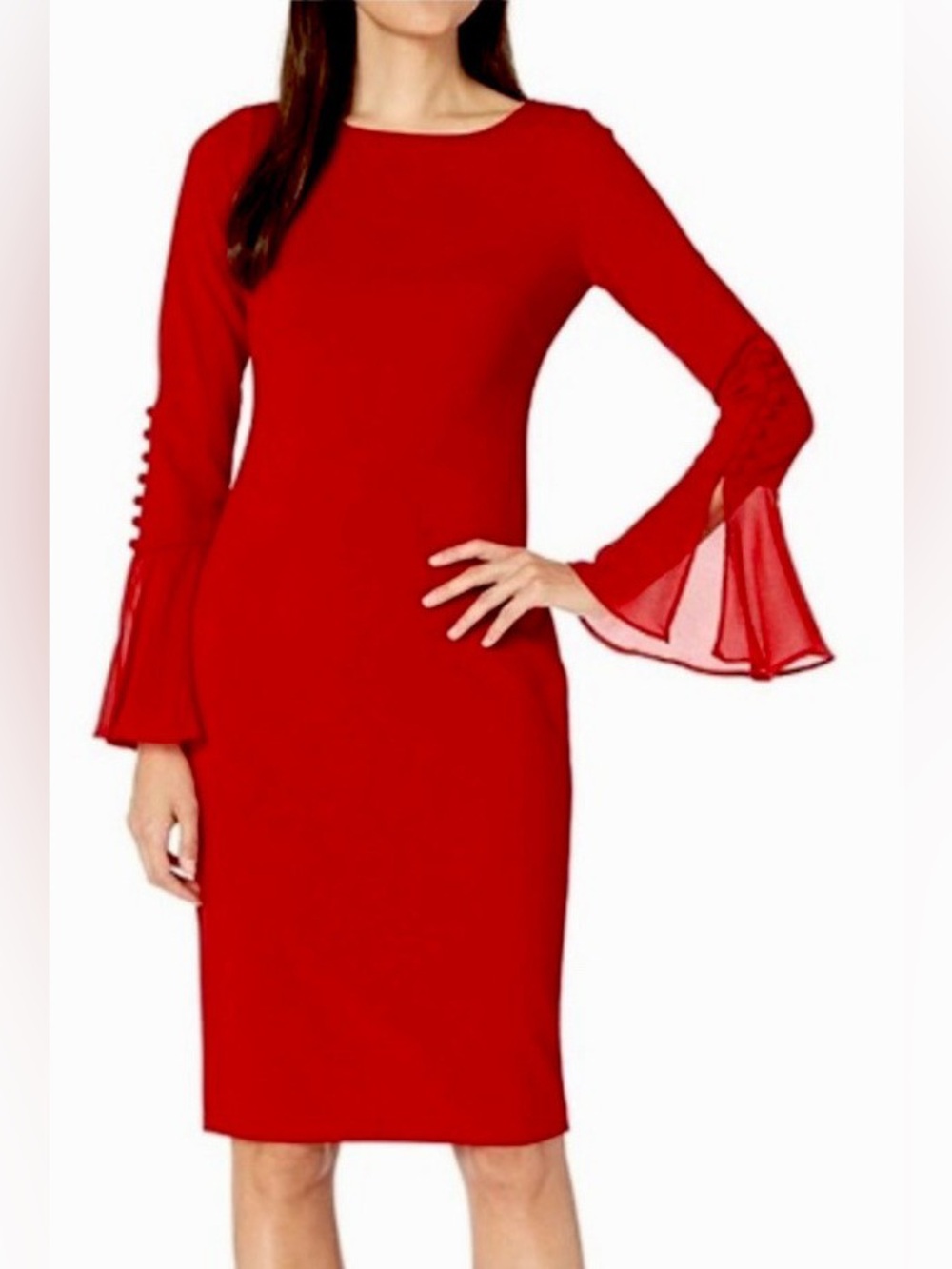 Calvin Klein Red Chiffon-Trim Sheath Dress 6